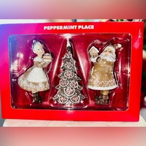 Christmas Gingerbread Mr. and Mrs. Santa Claus Ornaments Set of 3